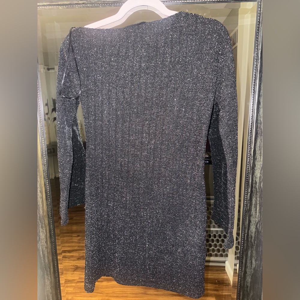 NWOT Zara Black and Silver off the shoulder Knit dress - Picture 6 of 11